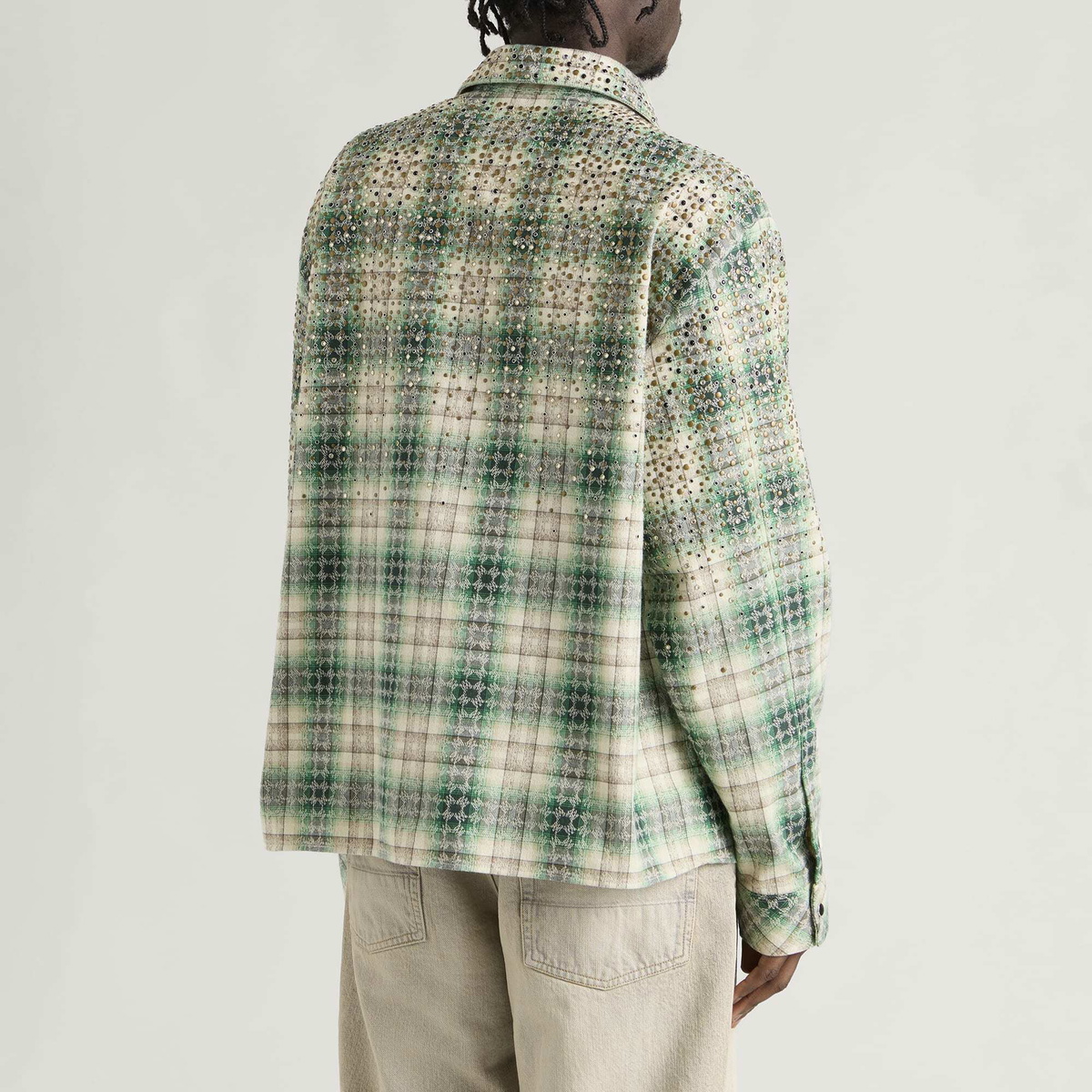 Amiri Men's Crystal Studded Western Flannel in Deep Teal