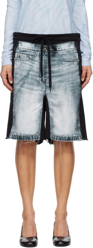 Photo: OPEN YY Black & Blue Jean Effect Jersey Shorts