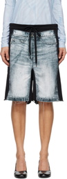 OPEN YY Black & Blue Jean Effect Jersey Shorts