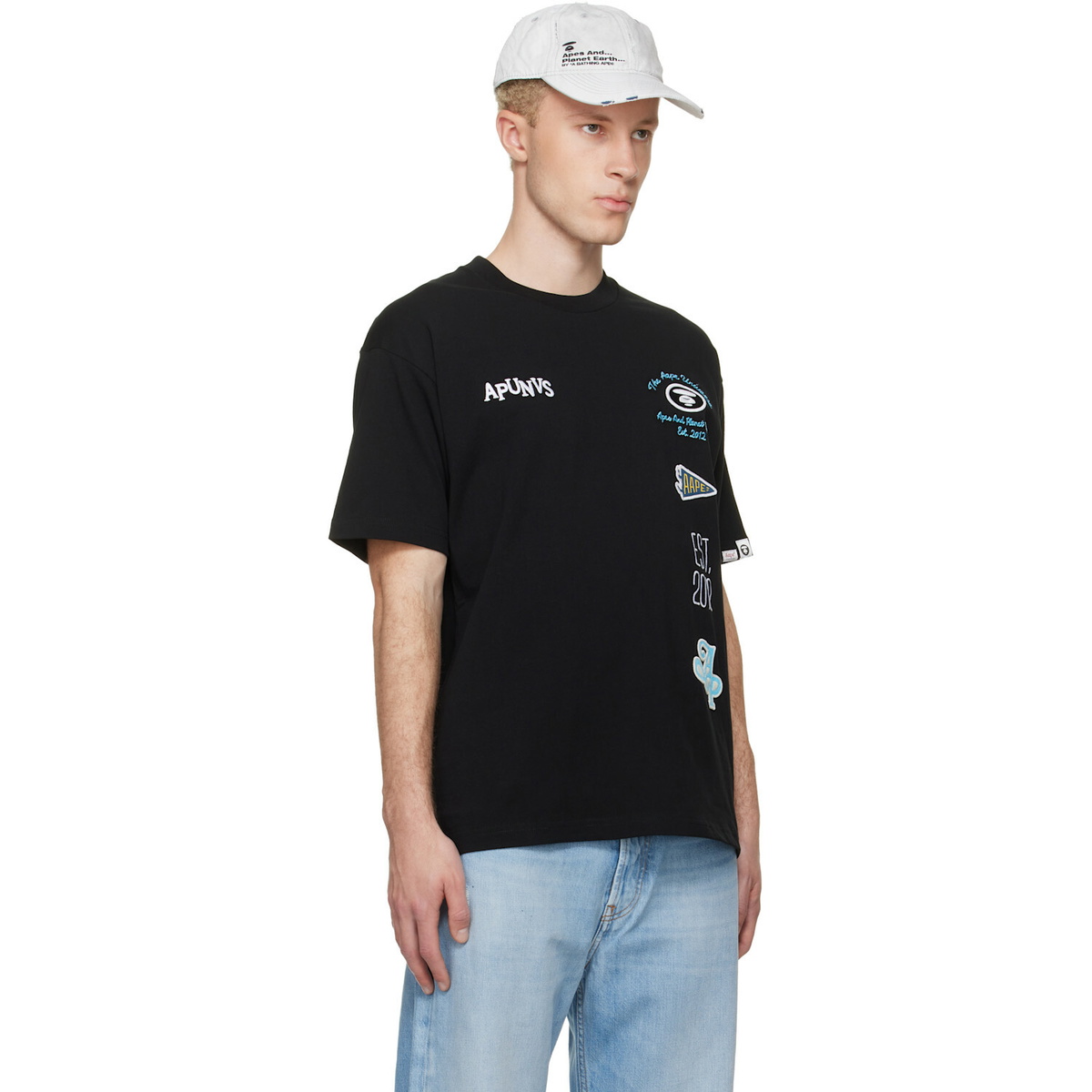 AAPE by A Bathing Ape Black 'AAPEUNVS' Multi-Logo T-shirt