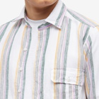 Drake's Men's Stripe Linen Summer Shirt in Ecru/Green/Purple