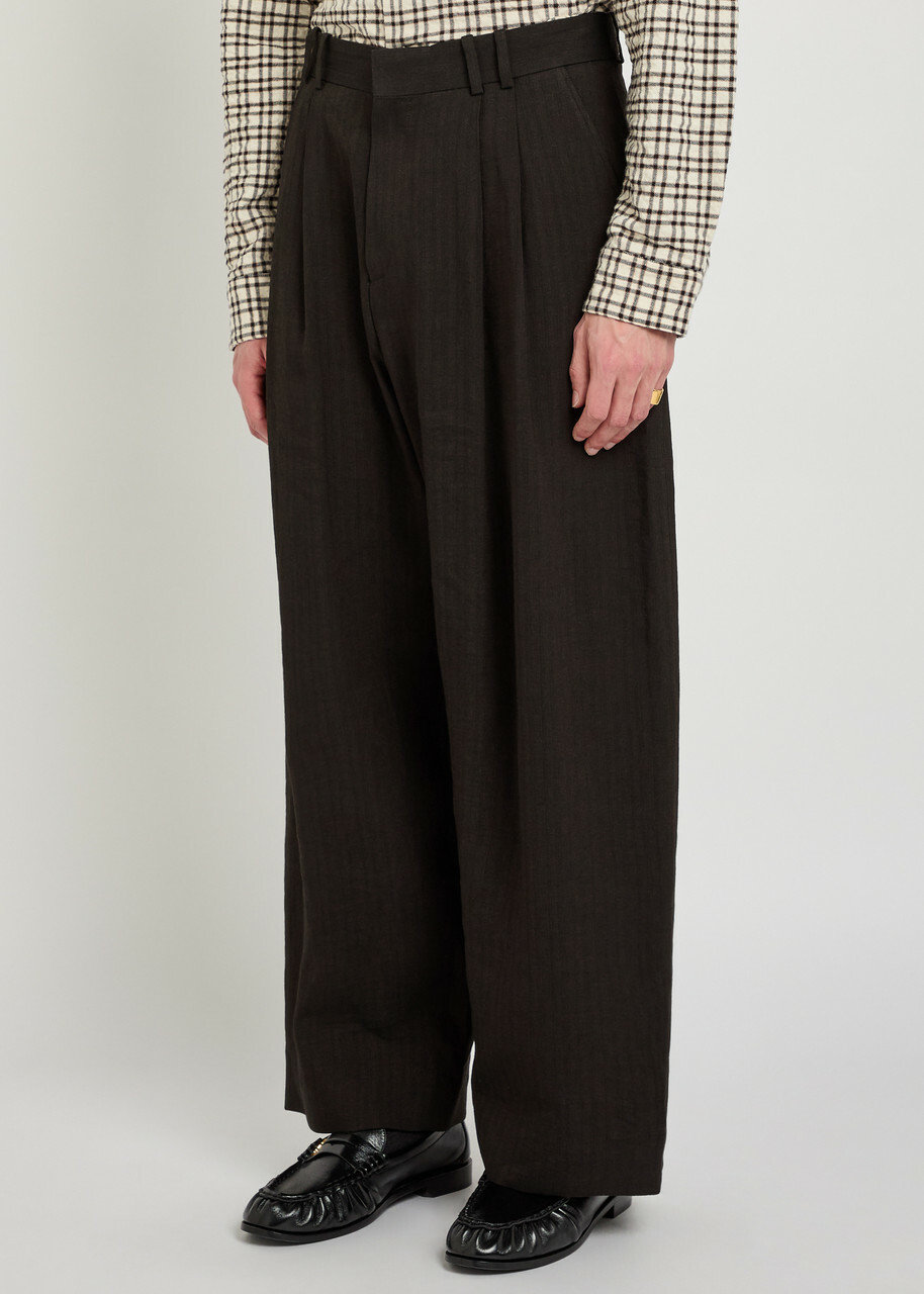 Studio Nicholson Pleated Wide-leg Trousers Brown