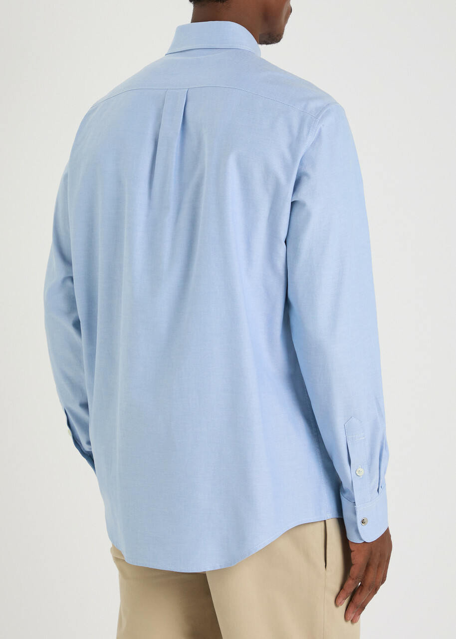 Moncler Embroidered Cotton Oxford Shirt Blue