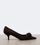 Prada Floral-appliqué suede pumps