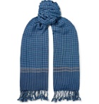 Il Bussetto - Indigo-Dyed Fringed Striped Cotton Scarf - Blue