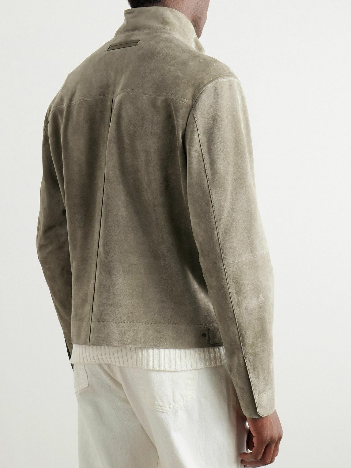 Zegna - Slim-Fit Suede Biker Jacket - Neutrals