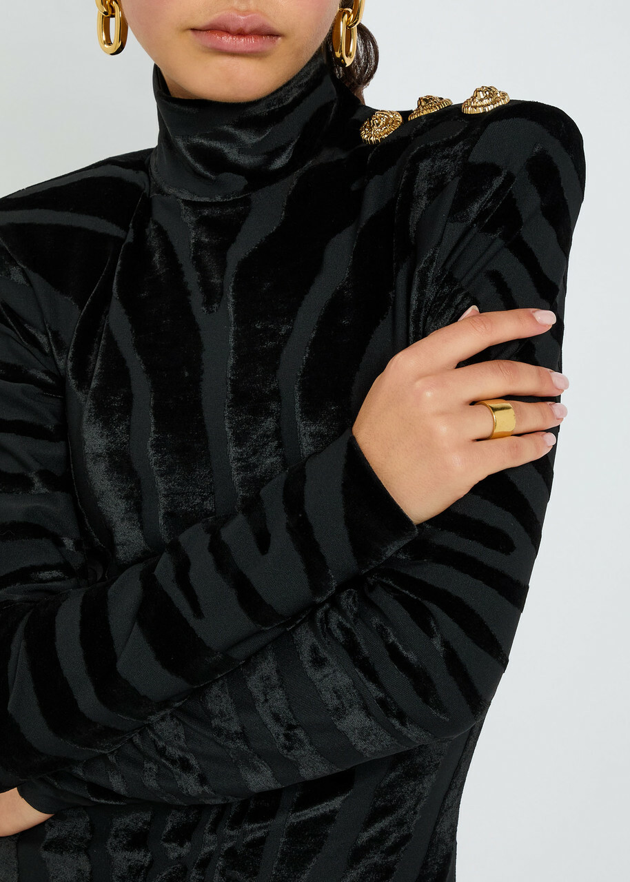 Balmain Zebra-jacquard Velvet and Woven Bodycon Dress Black