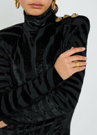 Balmain Zebra-jacquard Velvet and Woven Bodycon Dress Black