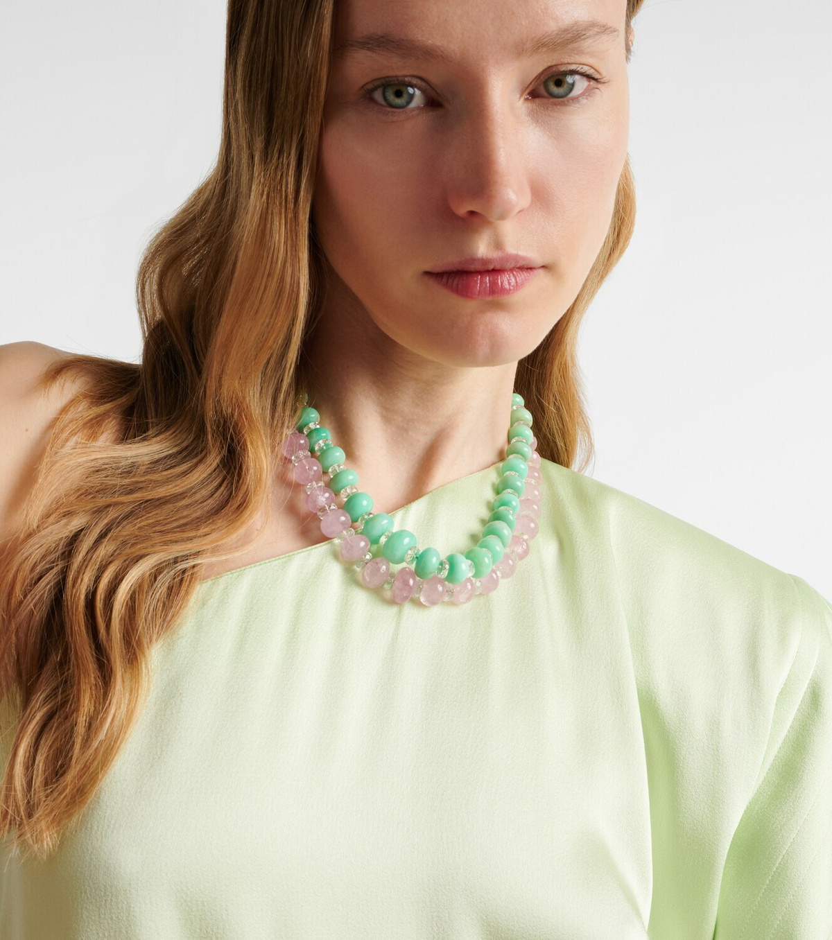 Ileana Makri Beaded necklace with morganite, white topaz, and diamonds