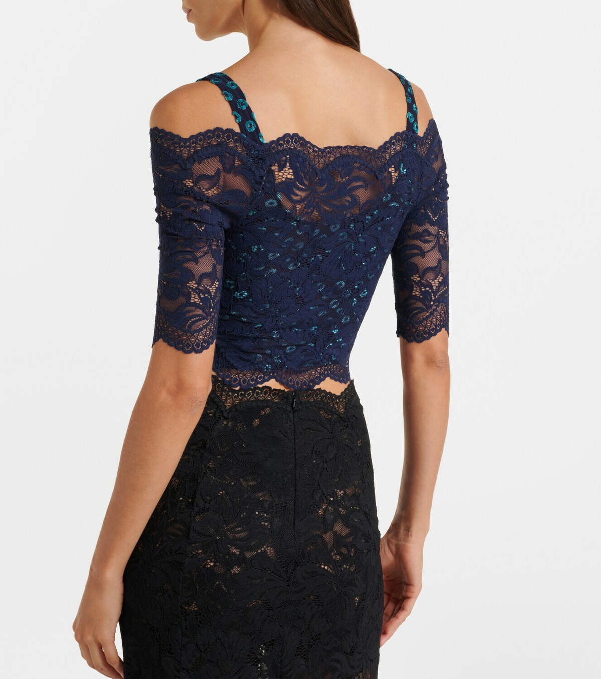 Rabanne Trompe l'œil lace and velvet crop top