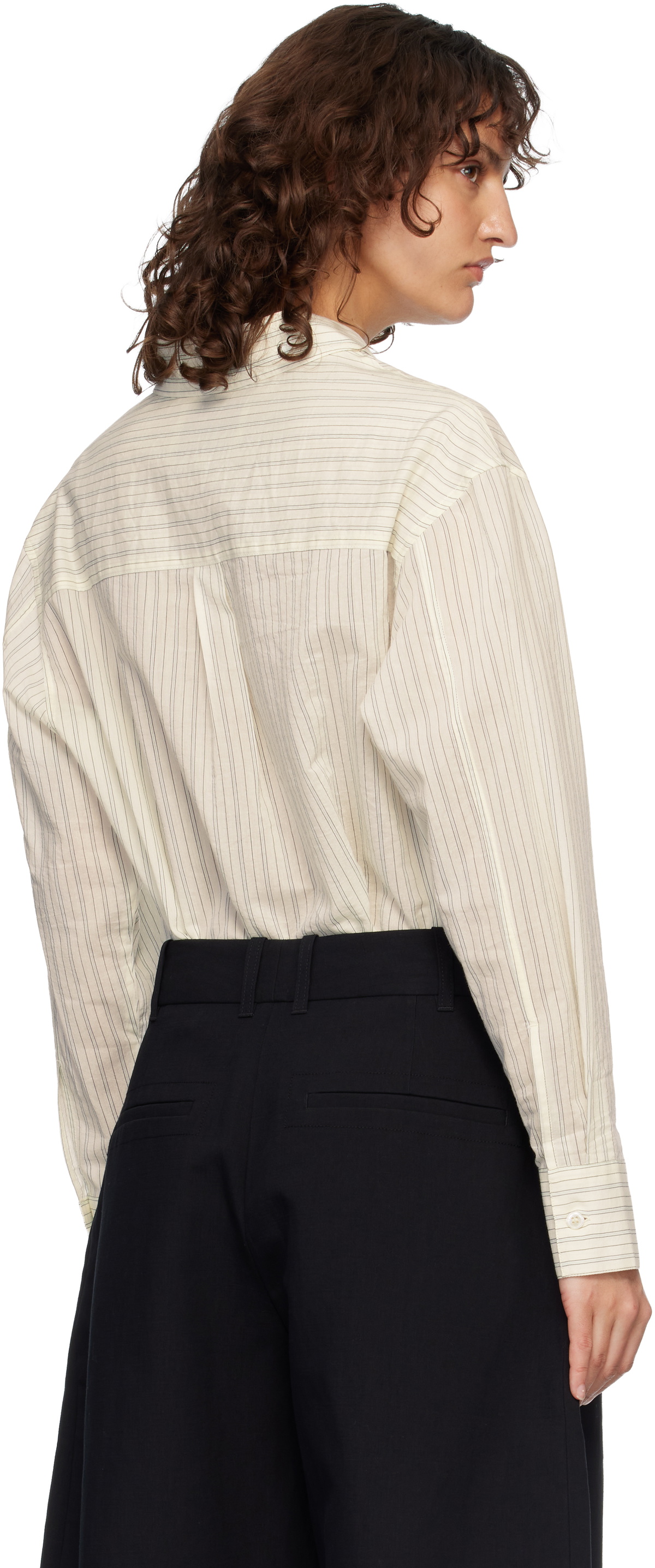 Studio Nicholson Off-White Classic Oversized Sheer Shirt