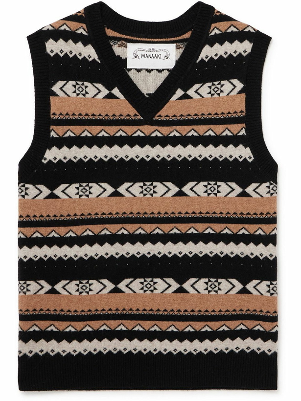 Photo: MANAAKI - Jacquard-Knit Merino Wool and Cashmere-Blend Sweater Vest - Black