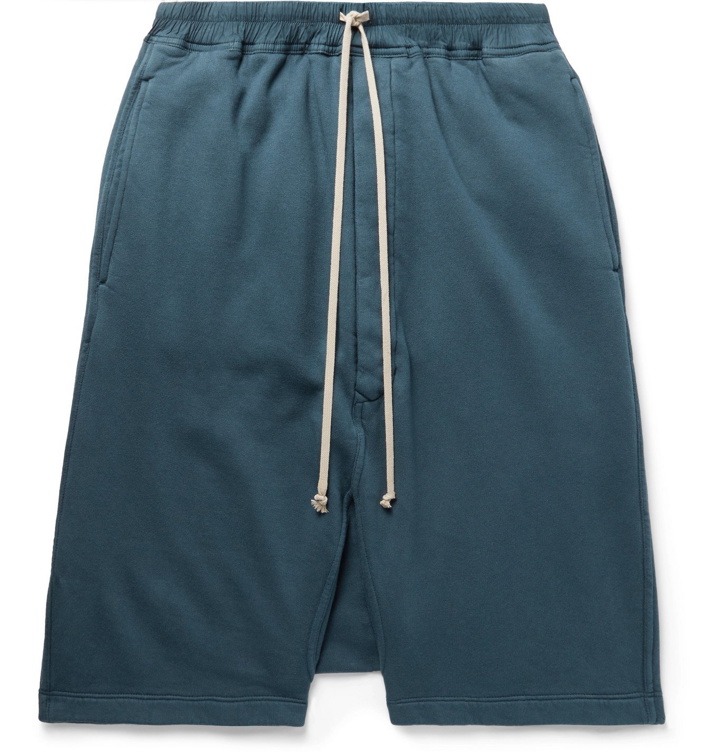 Photo: Rick Owens - DRKSHDW Pods Fleece-Back Cotton-Jersey Drawstring Shorts - Blue