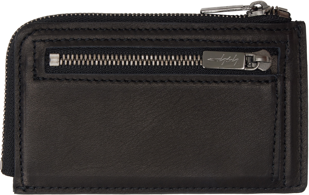 Yohji Yamamoto Compact Tri-Folded Wallet - Black Leather Snap