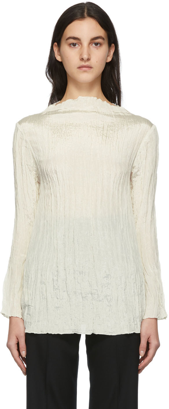 GIA STUDIOS Off-White Crinkled Long Sleeve T-Shirt GIA STUDIOS