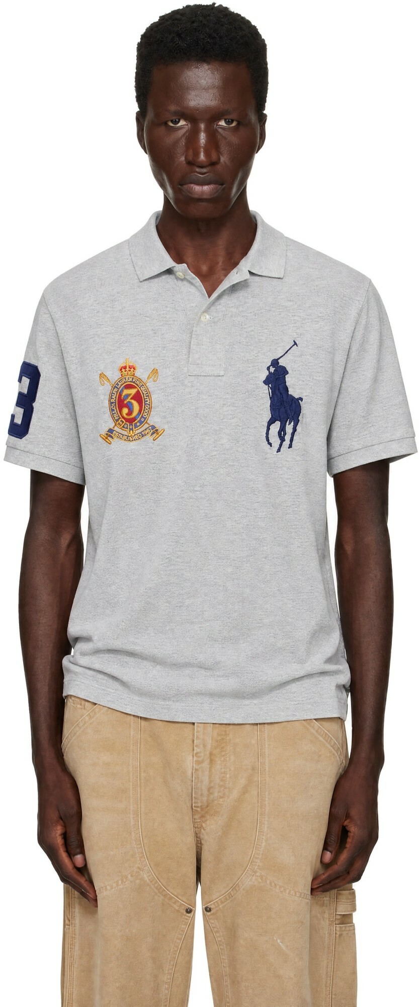 Polo Ralph Lauren Gray Big Pony Crest Mesh Polo