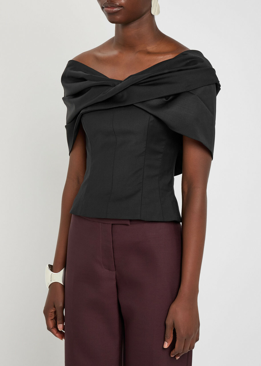 Tove Orrla Fold-over Wool-blend top Black