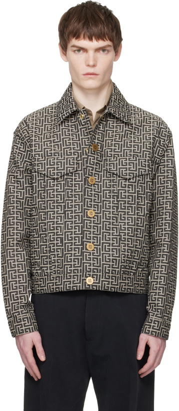 Photo: BALMAIN Gray & Black Monogram Jacquard Jacket