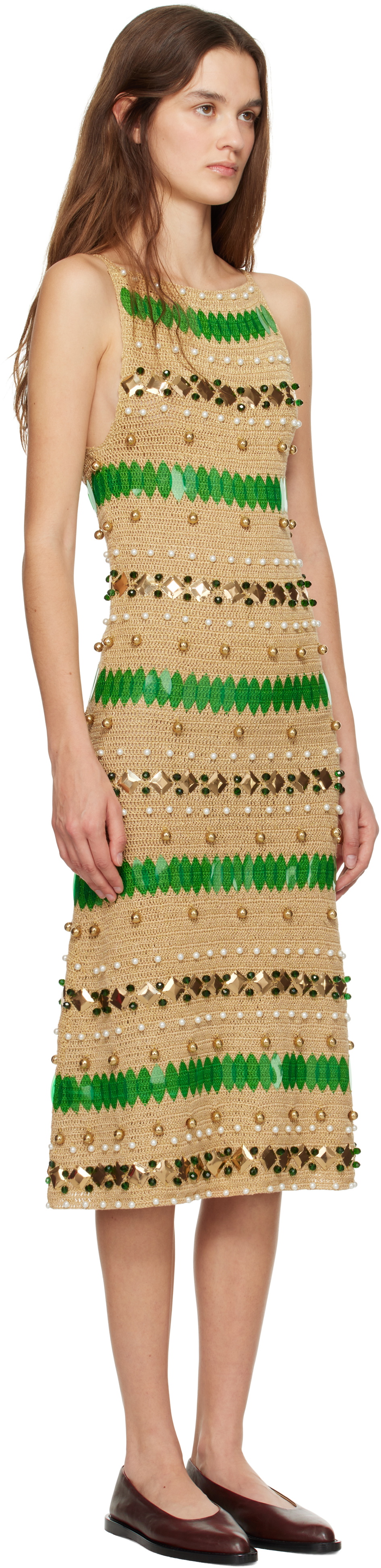 Bode Gold Calypso Midi Dress Bode