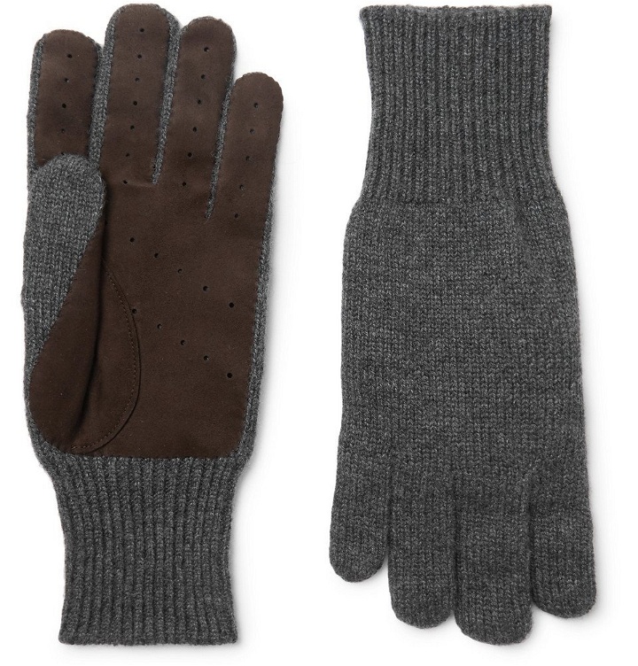 Photo: Brunello Cucinelli - Perforated Suede-Panelled Cashmere Gloves - Men - Gray