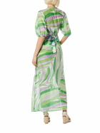 MC2 Saint Barth Cotton And Silk Long Dress Bliss With Palm Print