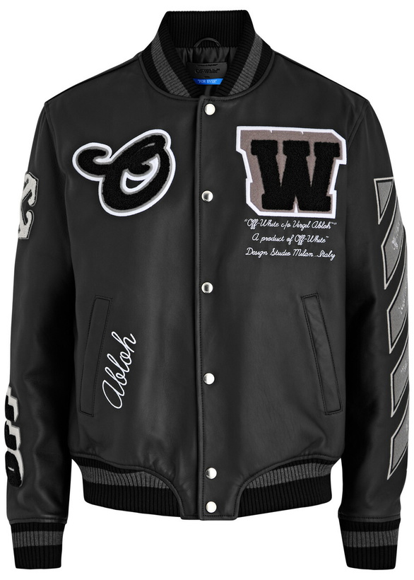 Photo: Off-white Logo Leather Varsity Jacket Black