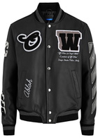 Off-white Logo Leather Varsity Jacket Black