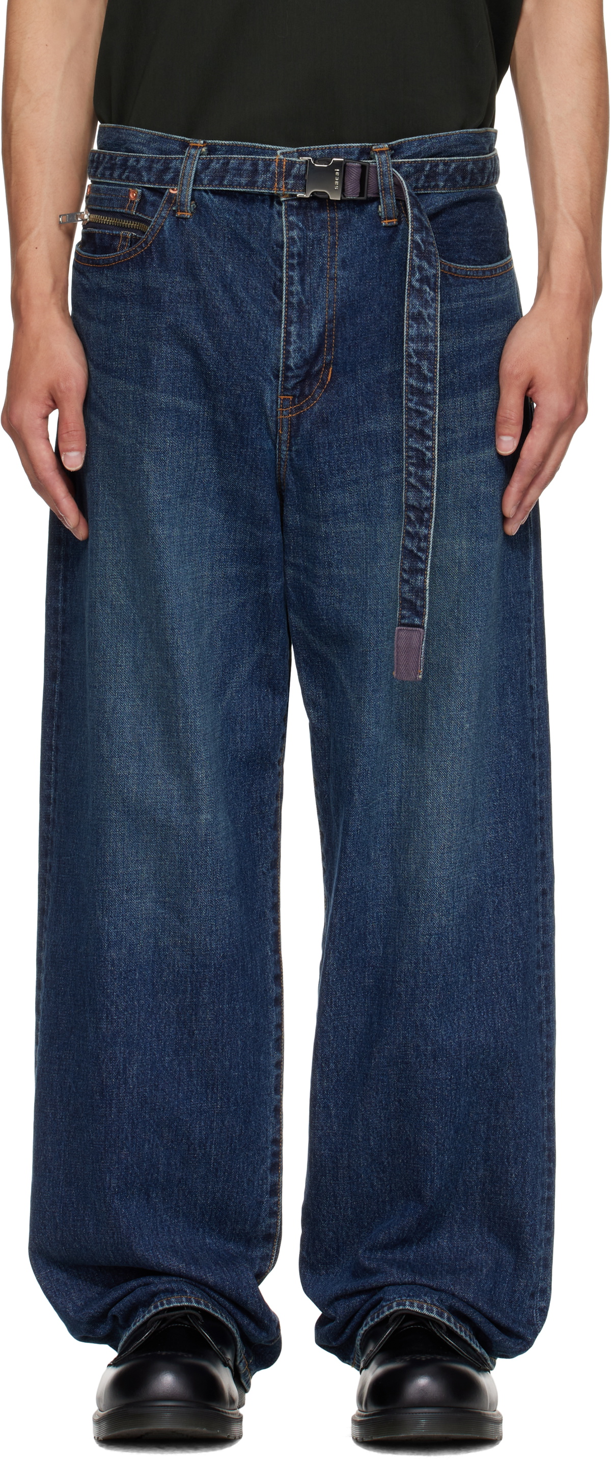 sacai Indigo Belted Denim Shorts Sacai