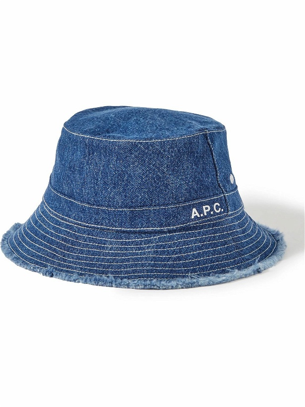 Photo: A.P.C. - Bob Mark Logo-Print Denim Bucket Hat - Blue