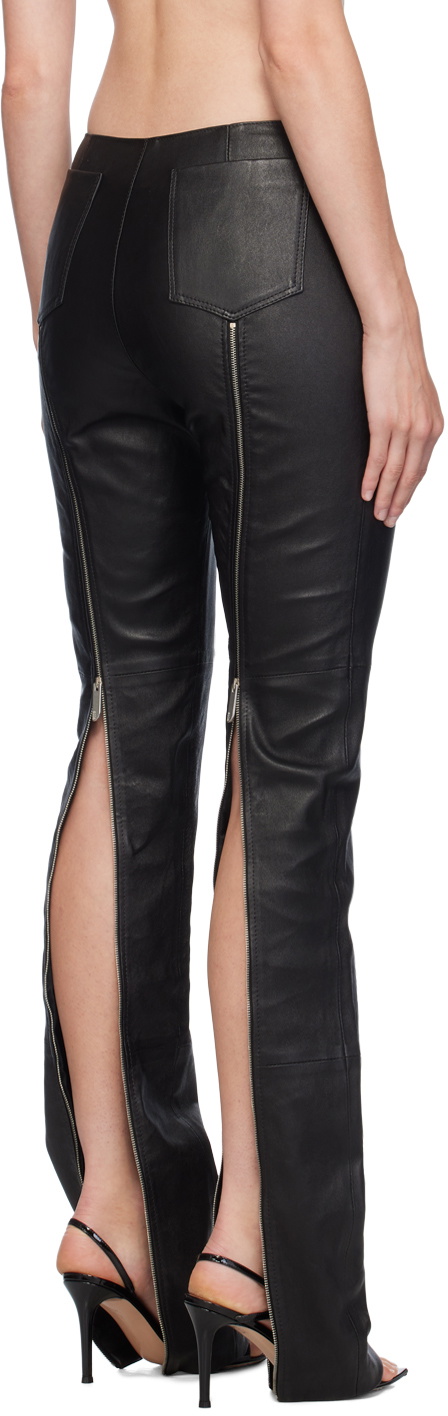 GCDS Black Multi Zip Skinny Leather Pants