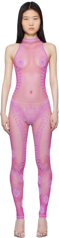 Photo: Poster Girl Purple Fetch Halterneck Fishnet Jumpsuit
