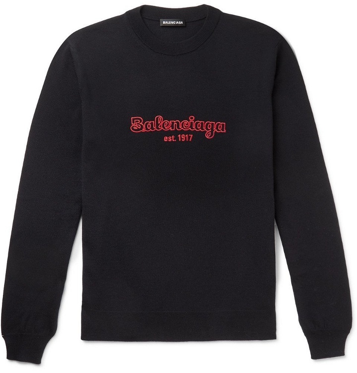 Photo: Balenciaga - Logo-Embroidered Virgin Wool Sweater - Navy
