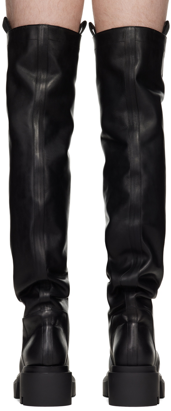【Rick Owens】Porterville Knee Pull On Bogun ロングブーツ Rick Owens Black Porterville Knee Pull On Bogun Tall Boots