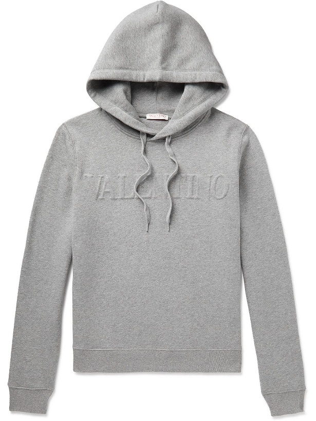 Photo: Valentino - Logo-Embossed Cotton-Jersey Hoodie - Gray