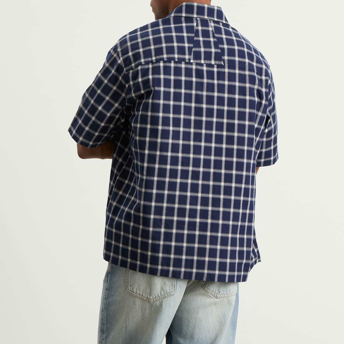 Rhude Men's Center Logo Button Up Shirt in Navy/White