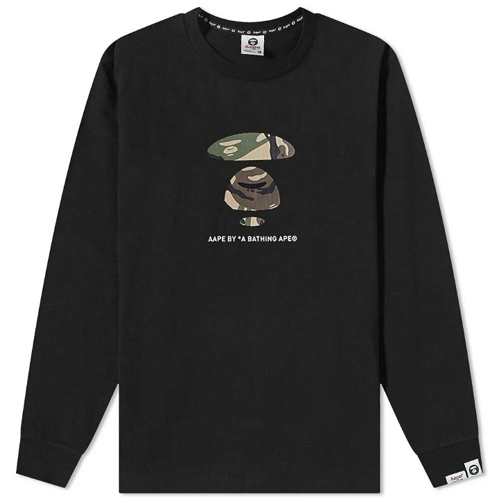 Photo: Men's AAPE Long Sleeve Small Face Camo T-Shirt in Black
