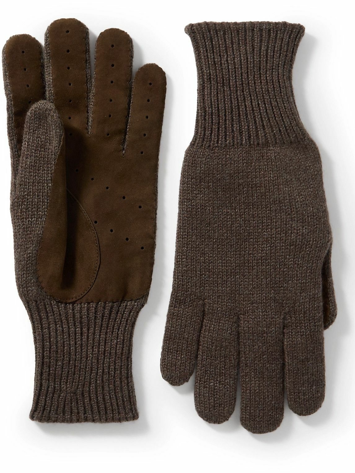 Photo: Brunello Cucinelli - Suede-Trimmed Cashmere Gloves - Brown