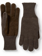 Brunello Cucinelli - Suede-Trimmed Cashmere Gloves - Brown