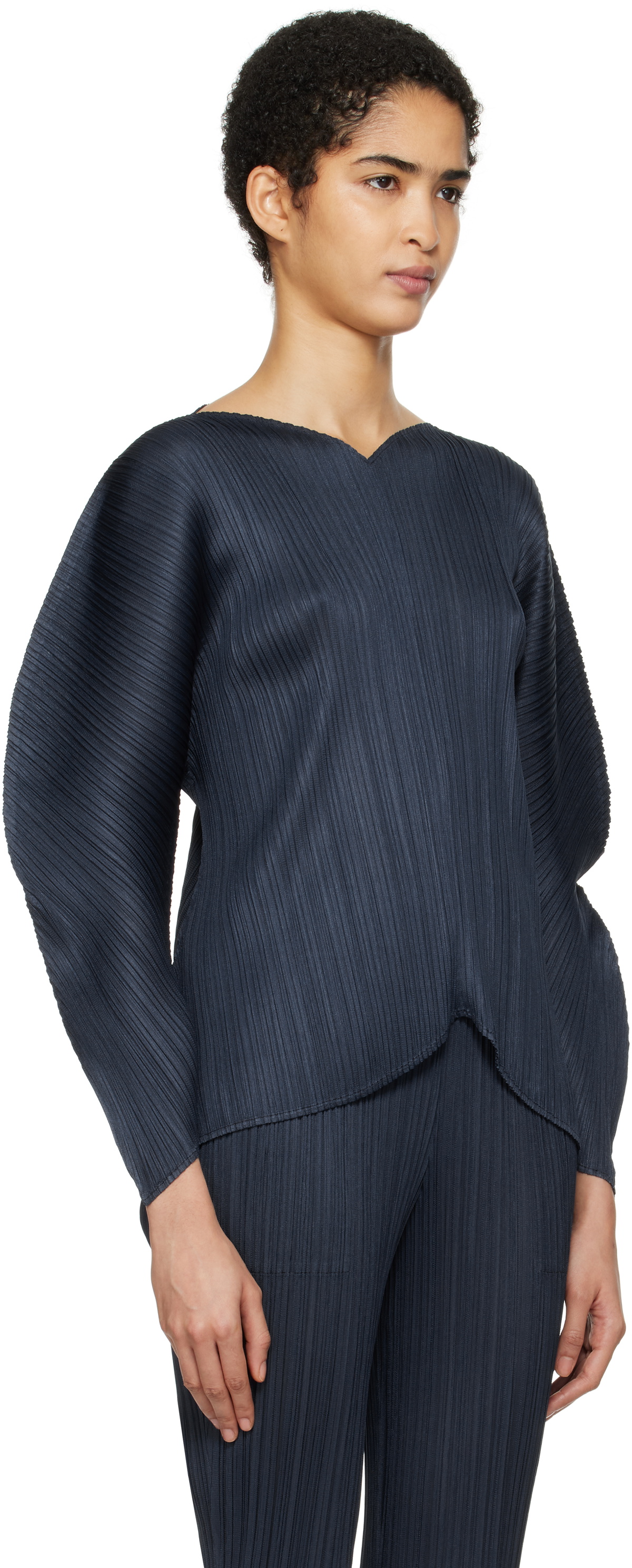 pleats please イッセイミヤケ WORMHOLE 3サイズ ネイビー PLEATS PLEASE ISSEY MIYAKE Navy Wormhole Blouse Pleats Please