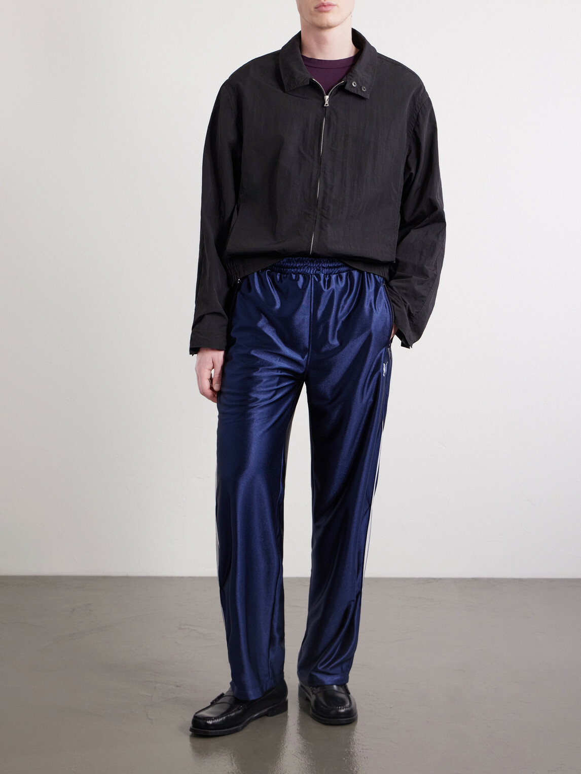 Needles - Straight-Leg Logo-Embroidered Satin Sweatpants - Blue