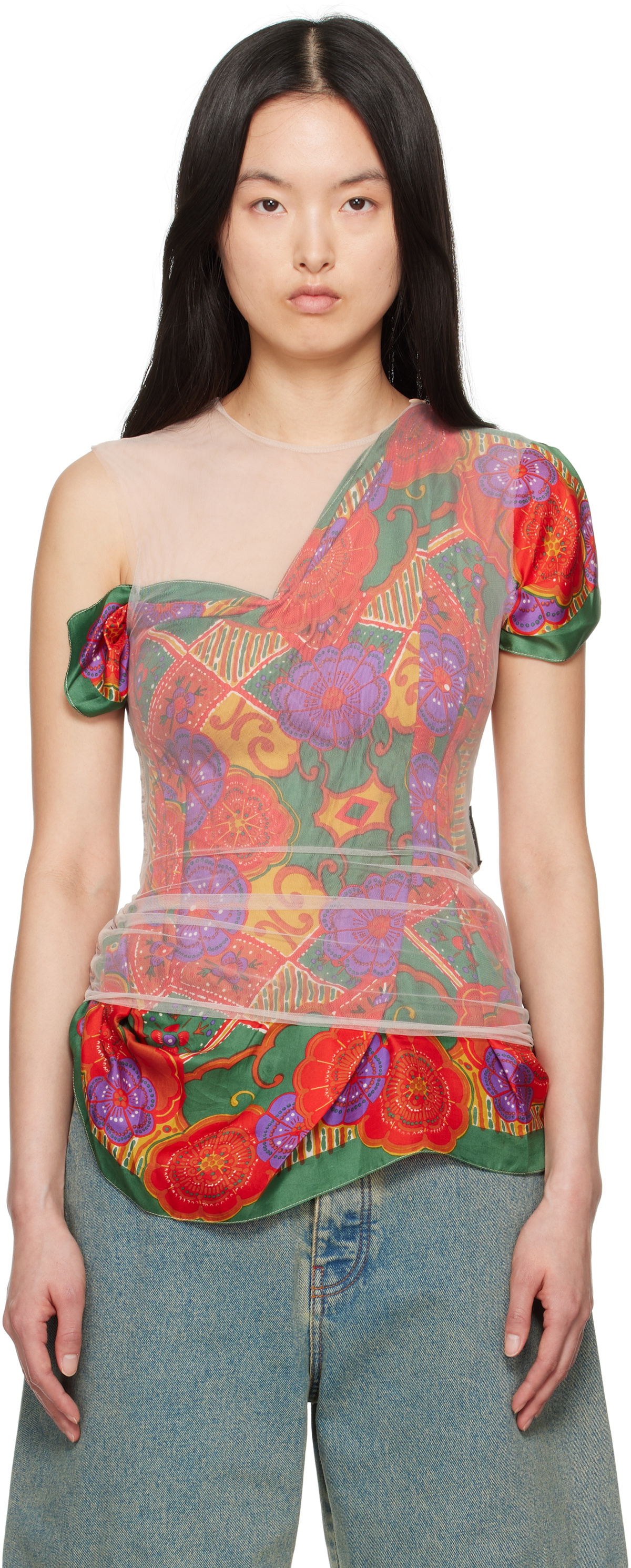 Marine Serre Multicolor Regenerated Silk Scarves Layer Top