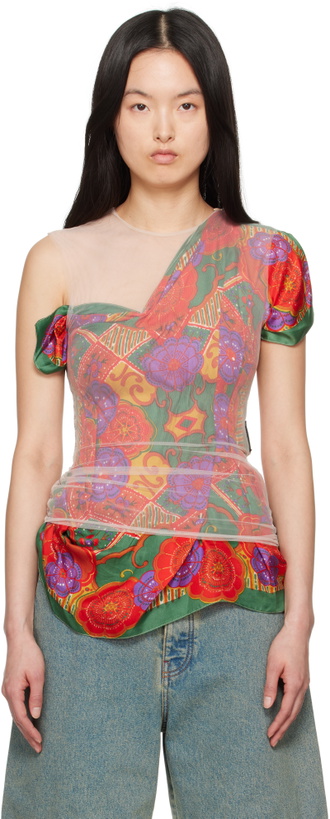 Photo: Marine Serre Multicolor Regenerated Silk Scarves Layer Top