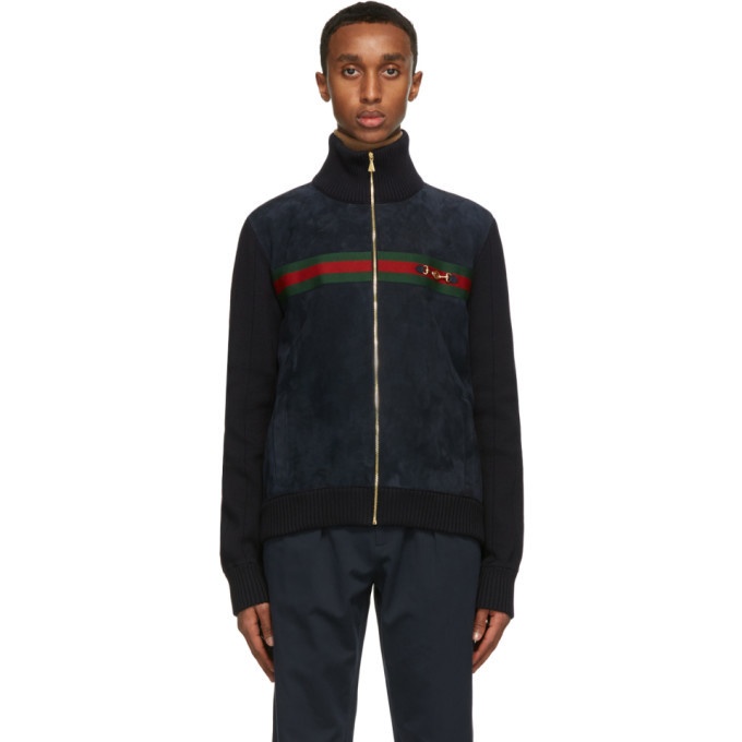 Photo: Gucci Navy Suede and Knit Bomber Jacket