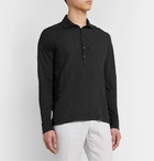 120% - Garment-Dyed Linen Polo Shirt - Black