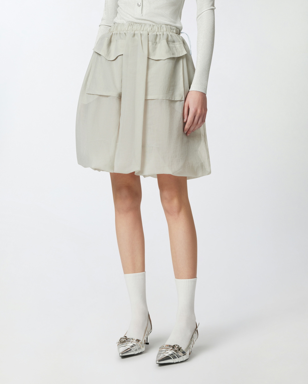 Pinko Lightweight Organza Skirt With Pockets Pearl Grey