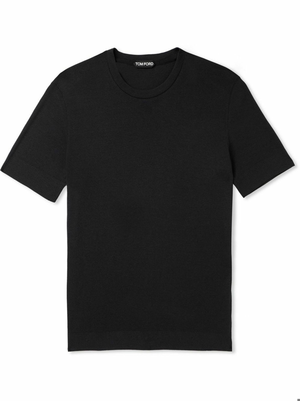 Photo: TOM FORD - Placed Rib Slim-Fit Lyocell and Cotton-Blend Jersey T-Shirt - Black