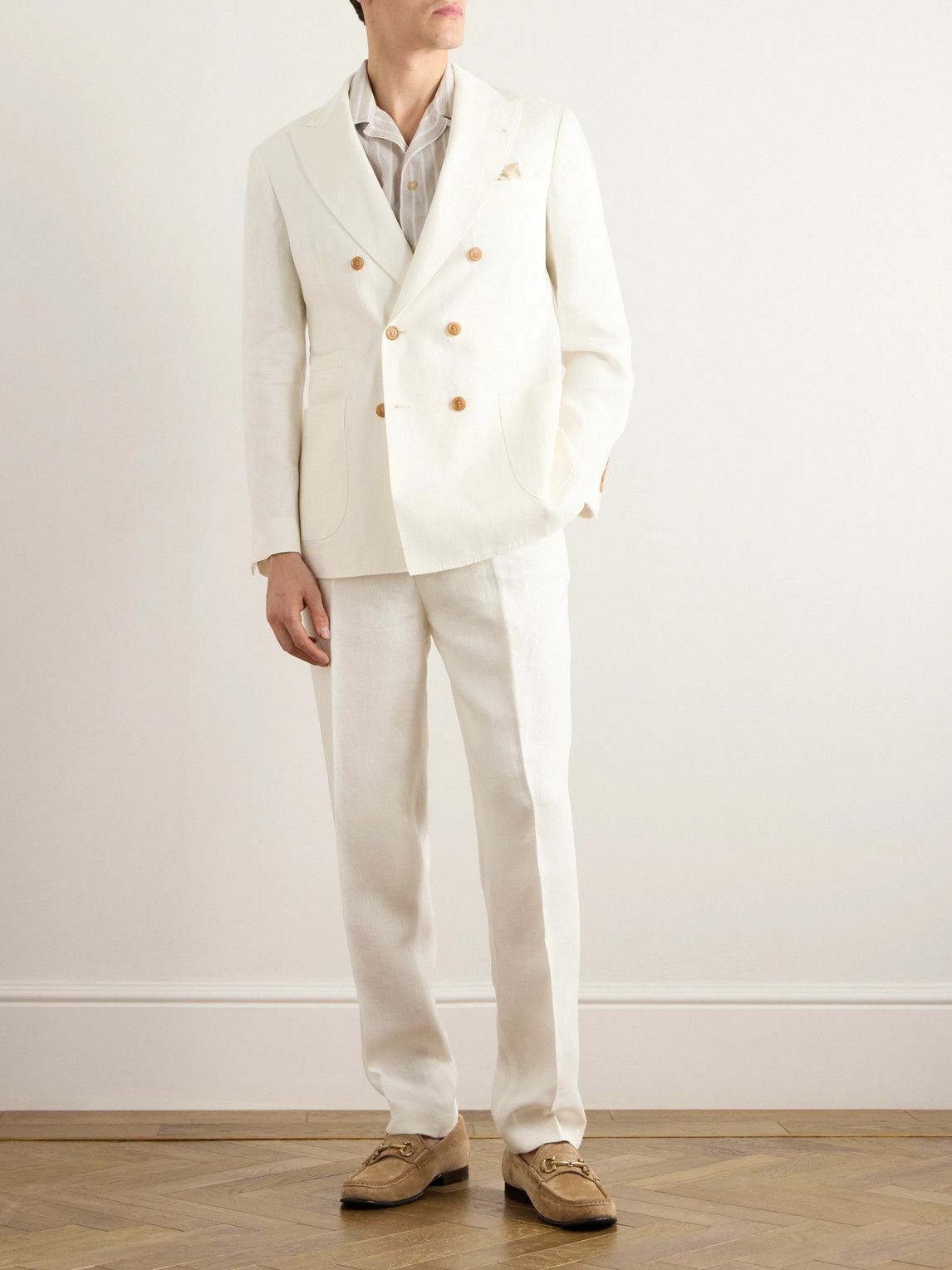 Brunello Cucinelli - Double-Breasted Linen Suit Jacket - White
