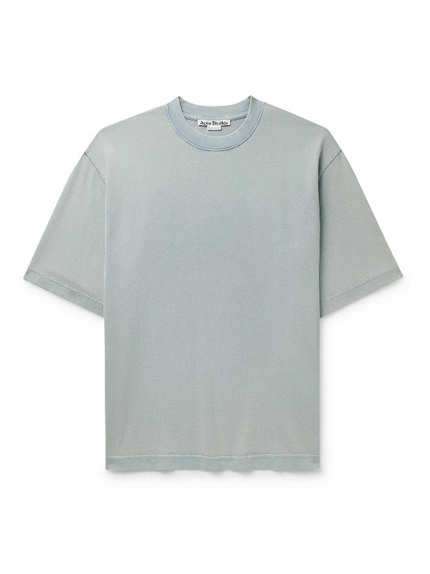 Photo: Acne Studios - Extorr Logo-Appliquéd Garment-Dyed Cotton-Jersey T-Shirt - Blue