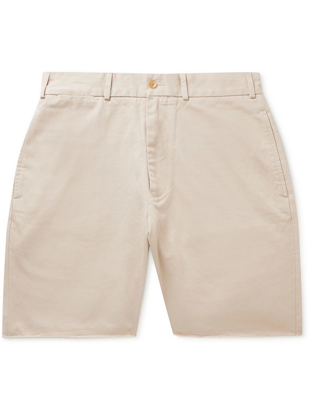 Photo: Beams Plus - Wide-Leg Distressed Cotton-Gabardine Bermuda Shorts - Neutrals