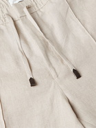 Brioni - Sidney Tapered Linen Drawstring Trousers - Neutrals